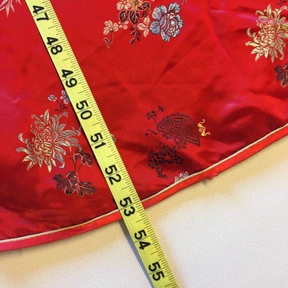 VTG Peony Chinese Qipao Cheongsam Red Dress Size 36 Side Zipper Frog Fasteners - Picture 11 of 11